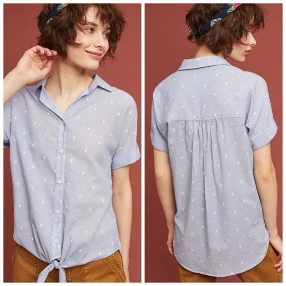 Anthropologie Cloth and Stone Button Down Short Sleeve Tie Front Top, Medium - Picture 3 of 10